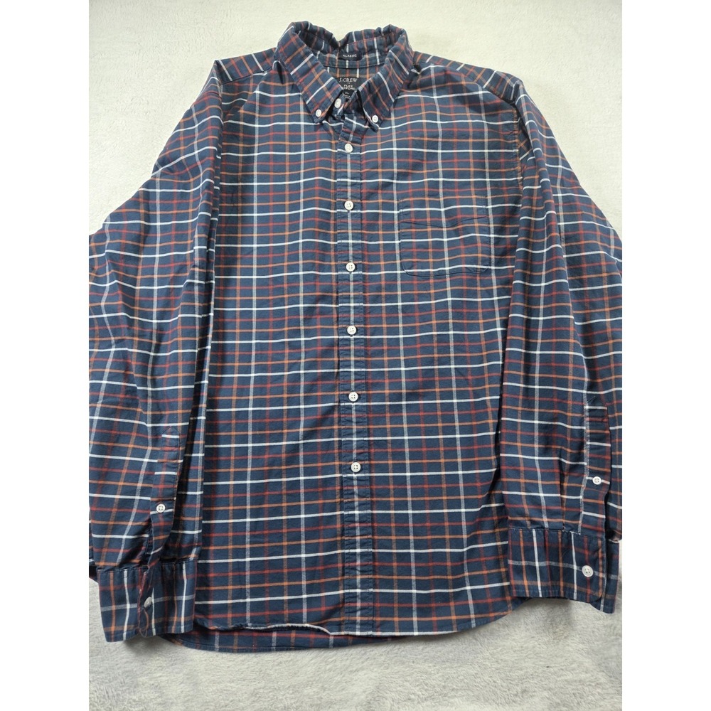 J.Crew Flex Oxford Classic Fit XL Plaid Button Down Shirt Mens Blue Orange...